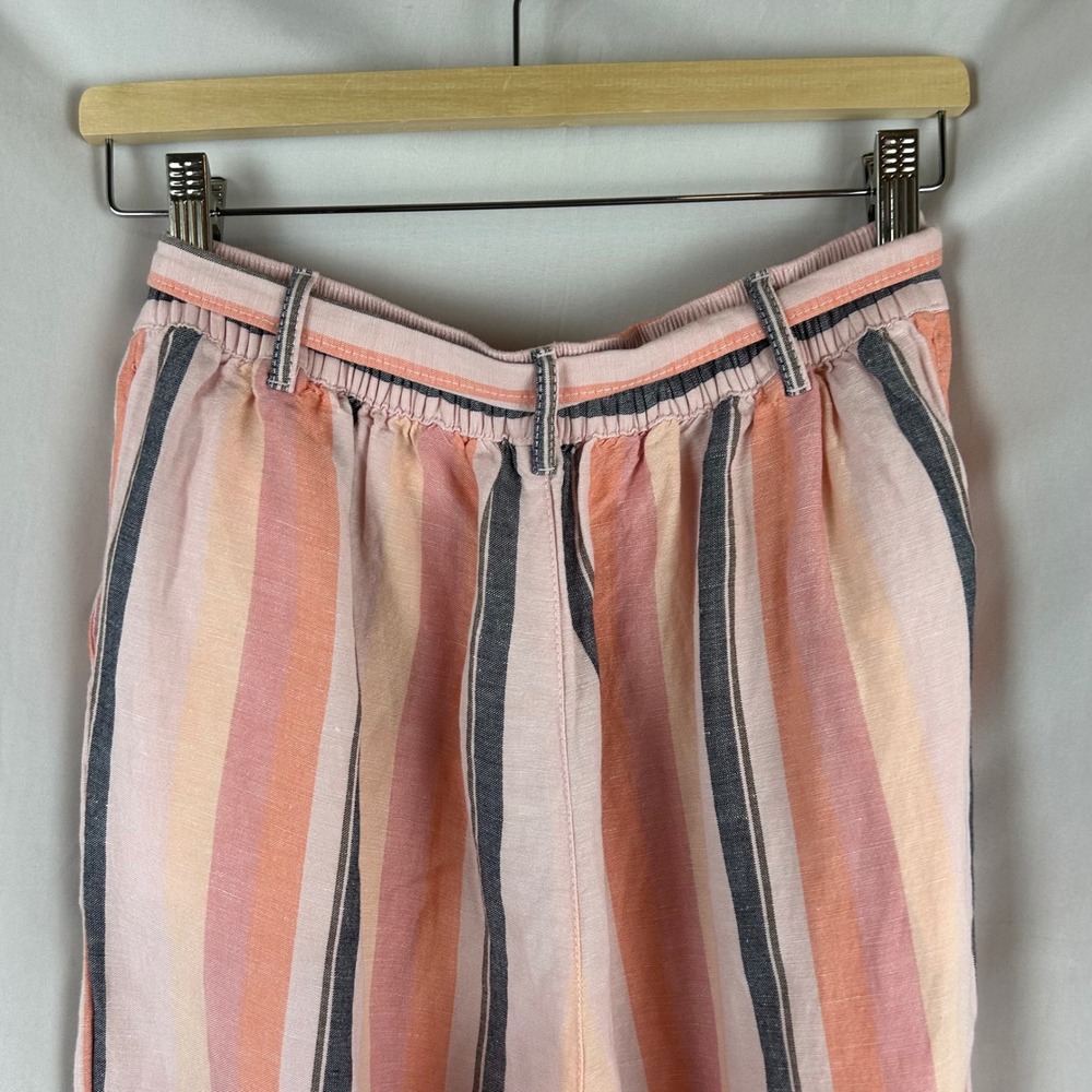 LOFT Womens Petite Medium Pink Orange Striped Cotton Linen Wide Leg Crop Pants - Picture 7 of 9